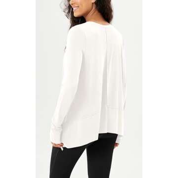 ODODOS Long Sleeve Tee for Women with Thumb Hole Modal Soft Athletic Gym Workout Tops Yoga Shirts, White, Large