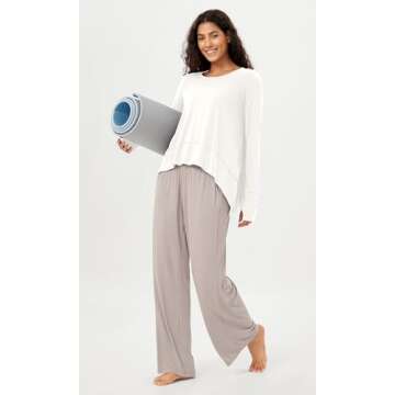 ODODOS Long Sleeve Tee for Women with Thumb Hole Modal Soft Athletic Gym Workout Tops Yoga Shirts, White, Large