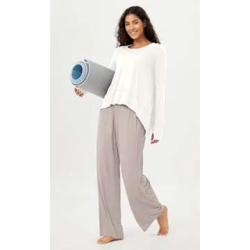 ODODOS Long Sleeve Tee for Women with Thumb Hole Modal Soft Athletic Gym Workout Tops Yoga Shirts, White, Large