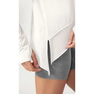 ODODOS Long Sleeve Tee for Women with Thumb Hole Modal Soft Athletic Gym Workout Tops Yoga Shirts, White, Large