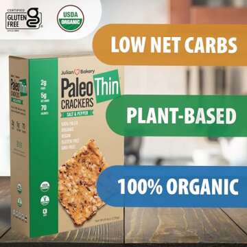 Julian Bakery Paleo Thin Crackers | Salt & Pepper | USDA Organic | Gluten-Free | Grain-Free | GMO Fr...