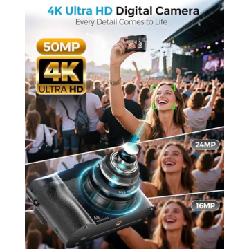 4K Digital Camera - Lightweight 50MP Vlogging Camera with 180° Flip Screen & 64GB SD