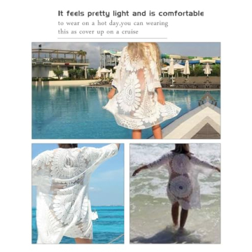 shermie Women's 3/4 Sleeve Loose Kimono Sun Flower Bikini Swimwear Bathing Suit Cover Up White