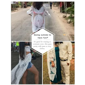 shermie Women's 3/4 Sleeve Loose Kimono Sun Flower Bikini Swimwear Bathing Suit Cover Up White