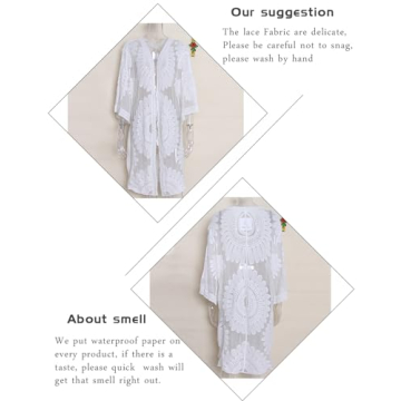 shermie Women's 3/4 Sleeve Loose Kimono Sun Flower Bikini Swimwear Bathing Suit Cover Up White