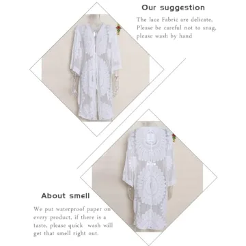 shermie Women's 3/4 Sleeve Loose Kimono Sun Flower Bikini Swimwear Bathing Suit Cover Up White
