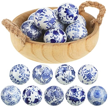 Vesici Blue and White Decorative Ceramic Balls - 9 Pcs Set for Home Decor
