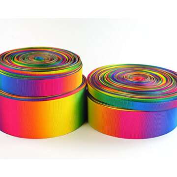 Double Faced 10 Yards Polyester Grosgrain Ribbon - Gradient Rainbow Pastel Abstract Print Ribbons for Hair Bow, Gift Wrap (Rainbow 1.5" 38mm)