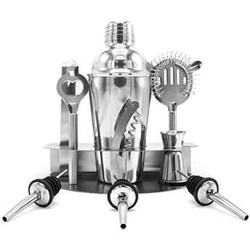 Sorbus Cocktail Shaker and Mixing Set - Deluxe 10 Piece Bar Tool Set: Bottle Opener, Cork Screw, Ice Tong, Measuring Jigger, Strainer, Liquor Pourers, on Display Stand