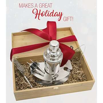 Sorbus Cocktail Shaker and Mixing Set - Deluxe 10 Piece Bar Tool Set: Bottle Opener, Cork Screw, Ice Tong, Measuring Jigger, Strainer, Liquor Pourers, on Display Stand