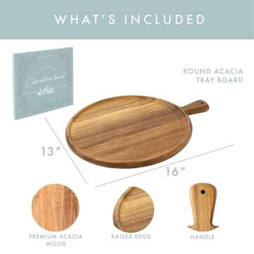 Grazerie Charcuterie Board - Acacia Wood Round Serving Tray with Handle - Kitchen Essential for Ente...