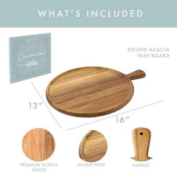 Grazerie Charcuterie Board - Acacia Wood Round Serving Tray with Handle - Kitchen Essential for Ente...