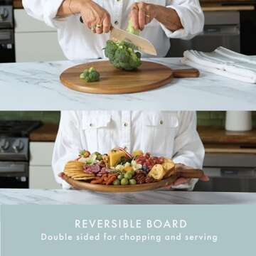 Grazerie Charcuterie Board - Acacia Wood Round Serving Tray with Handle - Kitchen Essential for Entertaining, House Warming Gift, Wedding Gift