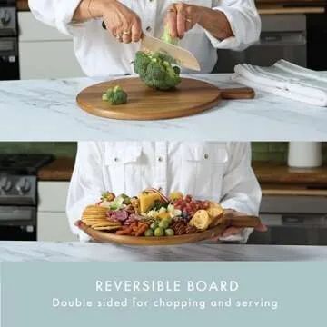 Grazerie Charcuterie Board - Acacia Wood Round Serving Tray with Handle - Kitchen Essential for Entertaining, House Warming Gift, Wedding Gift