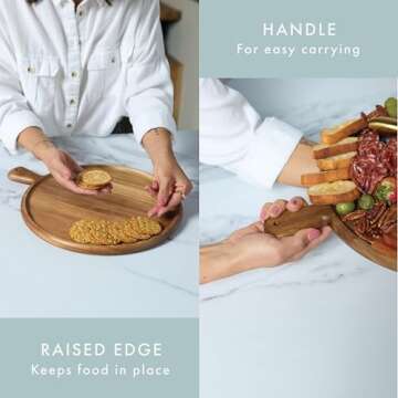 Grazerie Charcuterie Board - Acacia Wood Round Serving Tray with Handle - Kitchen Essential for Entertaining, House Warming Gift, Wedding Gift