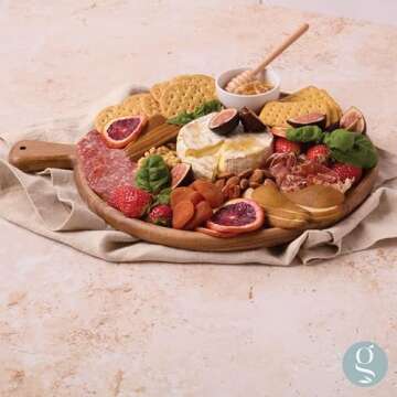 Grazerie Charcuterie Board - Acacia Wood Round Serving Tray with Handle - Kitchen Essential for Entertaining, House Warming Gift, Wedding Gift