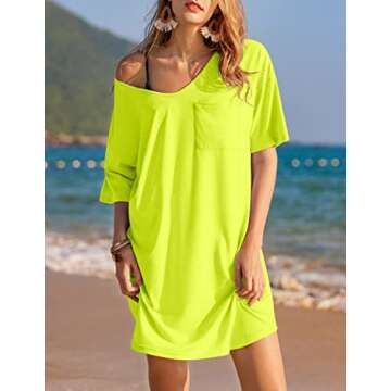 Ekouaer Womens Tshirt Nightgown Cotton V Neck Sleepshirts Comfy Casual Nightshirt for Women, Yellow,...