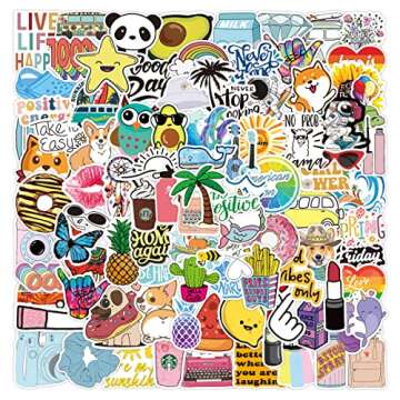 105 PCS Water Bottle Stickers for Teens Kids, Vinyl Waterproof Vsco Cute Aesthetic Stickers, Hydrofl...