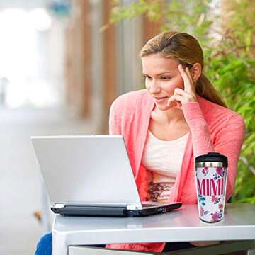 Hasdon-Hill Mimi Dainty Floral Travel Mugs With Wrap And Black Lid, Stainless Steel Coffee Mug For Women Aunt Mom Birthday Friends Gifts 12 Oz