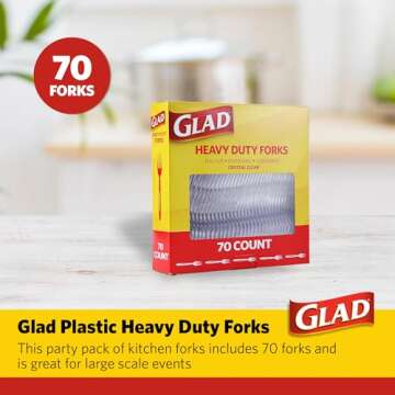 Glad Clear Plastic Forks, Heavy Duty Disposable Cutlery Set, Standard Size, Clear Disposable Fork, B...