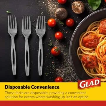 Glad Clear Plastic Forks, Heavy Duty Disposable Cutlery Set, Standard Size, Clear Disposable Fork, Bulk Pack of 70 - Perfect for Parties, Camping, and Everyday Use