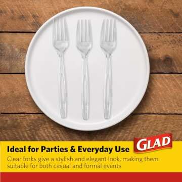 Glad Clear Plastic Forks, Heavy Duty Disposable Cutlery Set, Standard Size, Clear Disposable Fork, Bulk Pack of 70 - Perfect for Parties, Camping, and Everyday Use