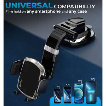 BESTRIX Phone Holder for Car, SmartClamp Car Phone Mount | Dashboard Cell Phone Car Phone Holder Compatible with iPhone 15 14 13 12 11 Pro Max, Xr, Xs, Galaxy S24 23 22 S21 S20 Ultra & All Smartphones