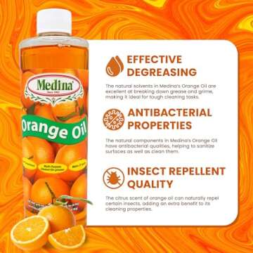 Medina Orange Oil Cleaner & Degreaser Concentrate - All Purpose Orange Oil Cleaner, Cabinet Cleaner Degreaser, Wood Degreaser for Kitchen Cabinets, Ideal for Mopping Floors & Automotive - 32oz