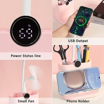 Cute Pink Rechargeable Desk Lamp with USB Charging Port