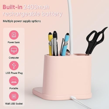 Cute Pink Rechargeable Desk Lamp with USB Charging Port