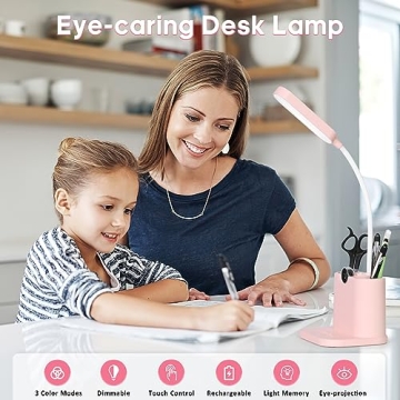 Cute Pink Rechargeable Desk Lamp with USB Charging Port