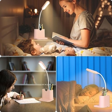 Cute Pink Rechargeable Desk Lamp with USB Charging Port