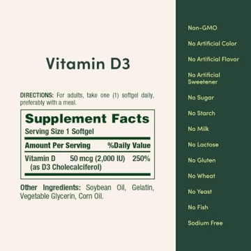 Nature’s Bounty Vitamin D3 2000 IU Softgels for Immunity