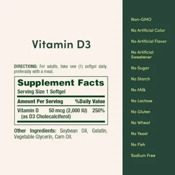 Nature’s Bounty Vitamin D3 2000 IU Softgels for Immunity