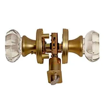 Octagon Crystal Door Knob with Satin Brass Classic Plate (Passage (Hall/Closet))- Crystal Door Knobs Interior Crystal Knobs Door Knob