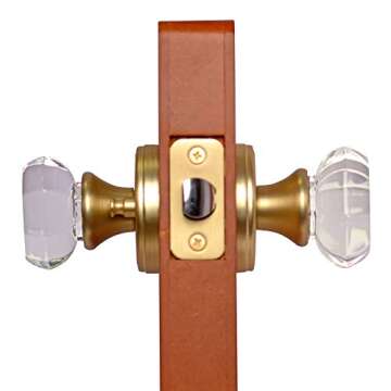 Octagon Crystal Door Knob with Satin Brass Classic Plate (Passage (Hall/Closet))- Crystal Door Knobs Interior Crystal Knobs Door Knob