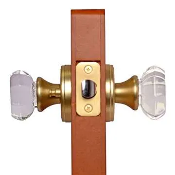 Octagon Crystal Door Knob with Satin Brass Classic Plate (Passage (Hall/Closet))- Crystal Door Knobs Interior Crystal Knobs Door Knob