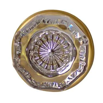 Octagon Crystal Door Knob with Satin Brass Classic Plate (Passage (Hall/Closet))- Crystal Door Knobs Interior Crystal Knobs Door Knob