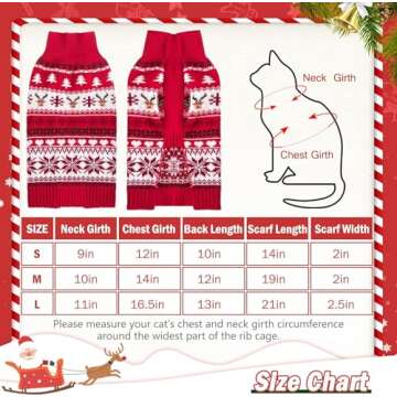KOOLTAIL Cat Christmas Sweater and Scarf Set Holiday Outfit with Elk Snowflakes Pattern Winter Warm Clothes for Cats Kitten Small Dogs Puppy