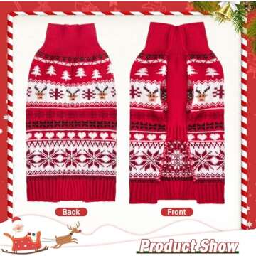KOOLTAIL Cat Christmas Sweater and Scarf Set Holiday Outfit with Elk Snowflakes Pattern Winter Warm Clothes for Cats Kitten Small Dogs Puppy