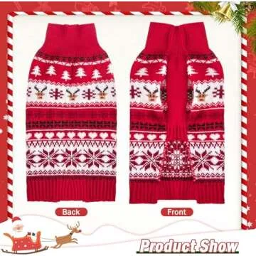 KOOLTAIL Cat Christmas Sweater and Scarf Set Holiday Outfit with Elk Snowflakes Pattern Winter Warm Clothes for Cats Kitten Small Dogs Puppy