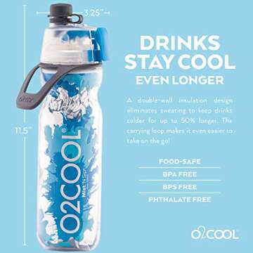 O2COOL ArcticSqueeze Insulated Mist 'N Sip Squeeze Bottle 20 oz., Blue/Blue Splash