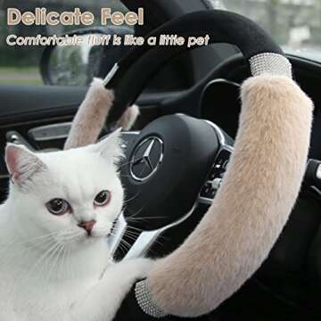 Achiou Rhinestone Fluffy Steering Wheel Cover for Women