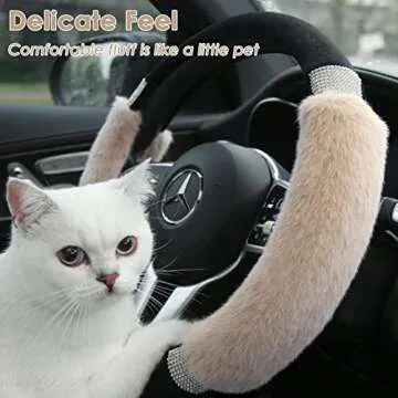 Achiou Rhinestone Fluffy Steering Wheel Cover for Women