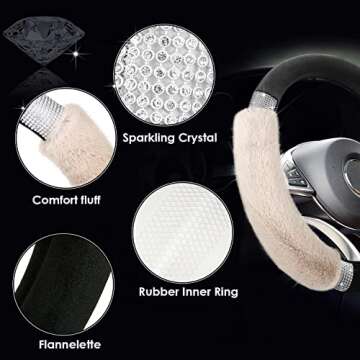 Achiou Rhinestone Fluffy Steering Wheel Cover for Women