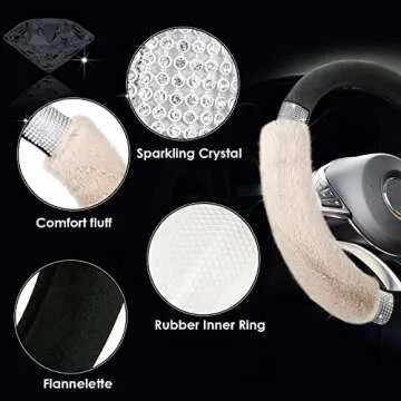 Achiou Rhinestone Fluffy Steering Wheel Cover for Women