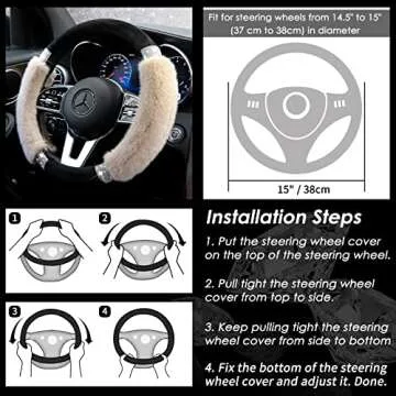 Achiou Rhinestone Fluffy Steering Wheel Cover for Women