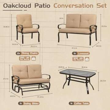 Oakcloud 5-Piece Outdoor Metal Furniture Set for Patios