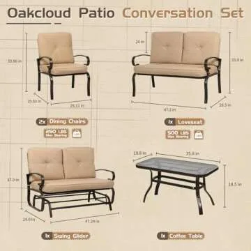 Oakcloud 5-Piece Outdoor Metal Furniture Set for Patios