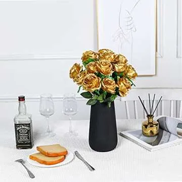 Elegant Nubry Artificial Silk Rose Flowers for Weddings & Decor - 10pcs Gold